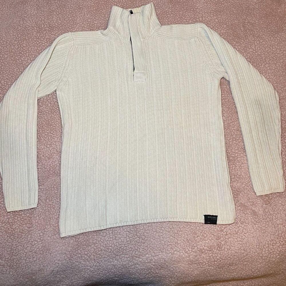 NAUTICA JEANS CO. Men’s Cream Color Sweater Cardigan Zipper Neck Large Size